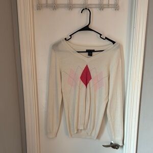 Croft & Barrow Cream and Pink V-Neck Sweater